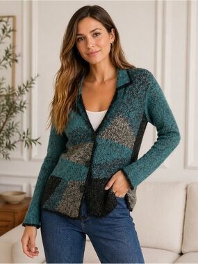 Vintage SweaterChunky knit  Patchwork Sweater Cardigan Cotton Wool Large